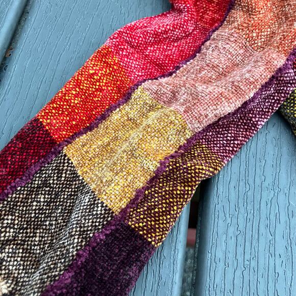 Red orange plaid patchwork scarf, cozy fall preppy light academia teacher - Picture 4 of 7